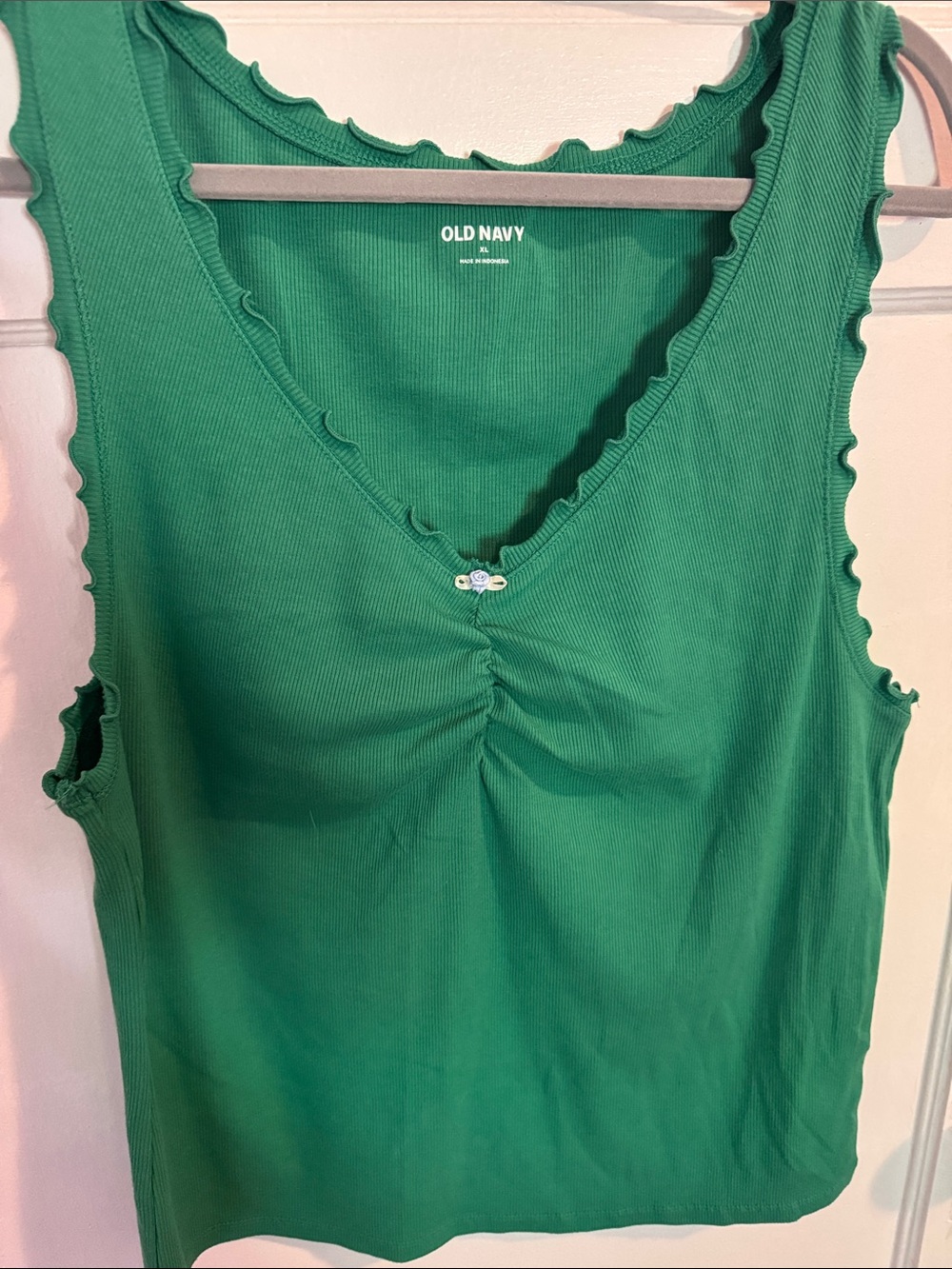 Old Navy Green Ribbed V-Neck Tank with Ruffle Trim